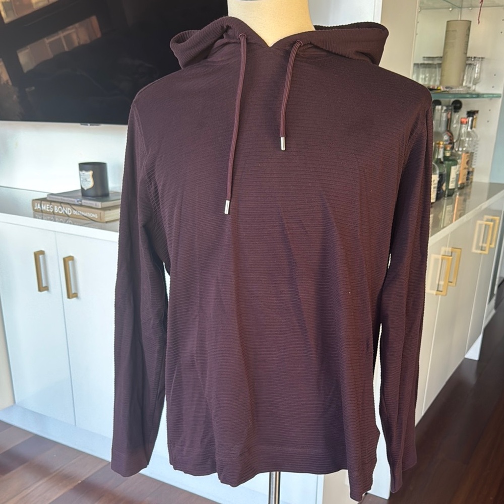 Men's Maroon Ribbed Textured Hoodie